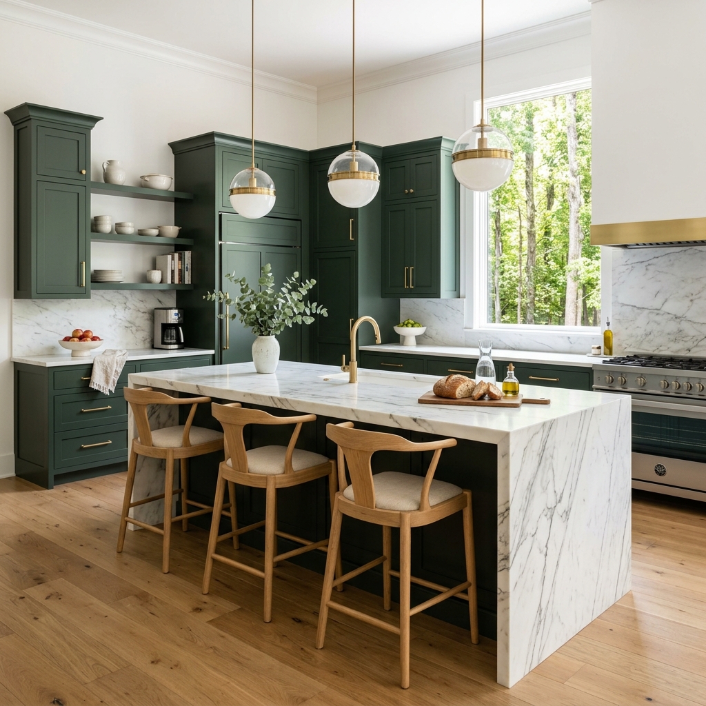 Luxury Green Kitchen Island